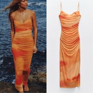 Zara Draped Print Tulle Dress